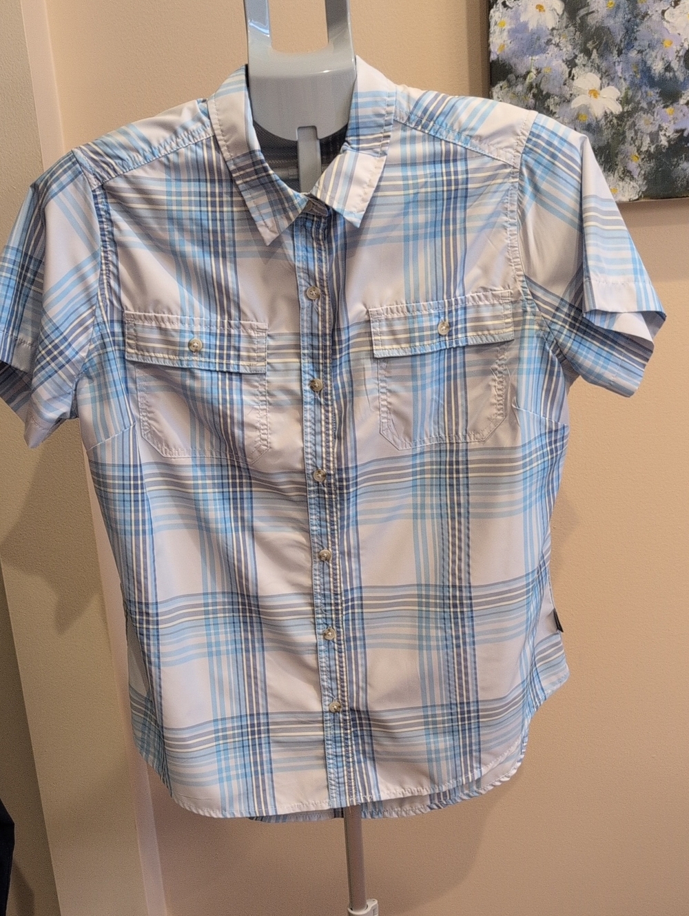 Eddie Bauer Light Blue Striped Short Sleeve Shirt